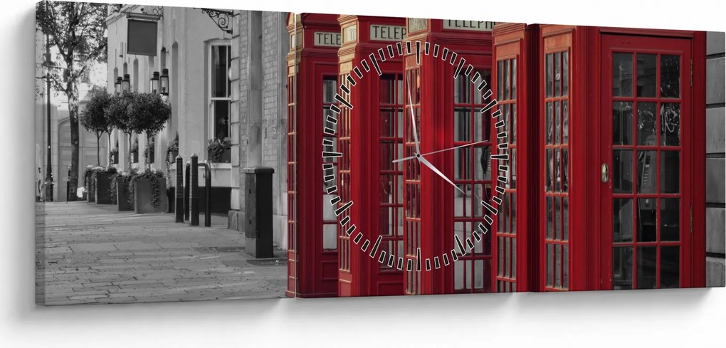 Obraz - Budki telefoniczne w Londynie (z zegarem) (90x30 cm)