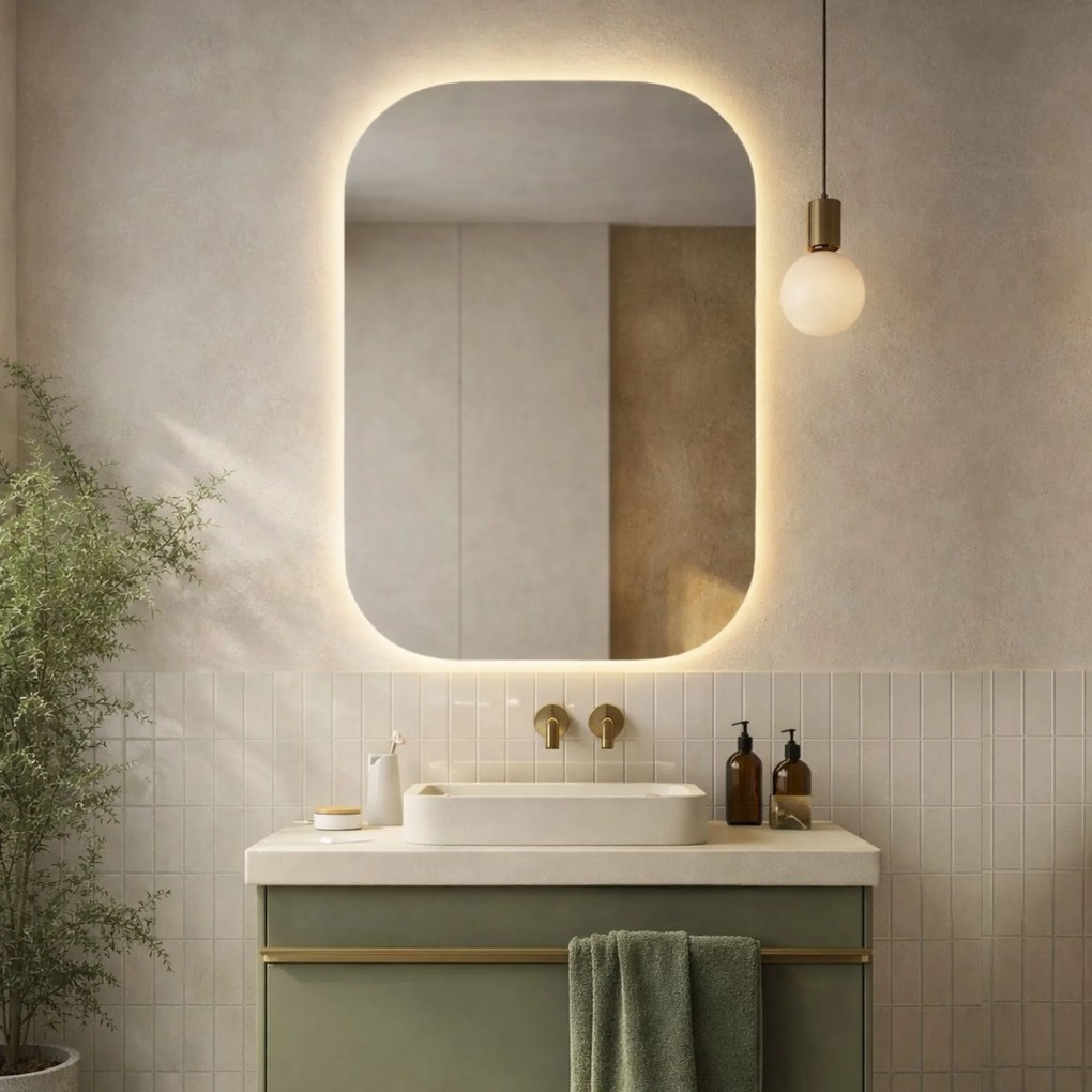 Lustro dekoracyjne prostokątne z podświetleniem ROUND Pure LED| Różne rozmiary | Różne kolory : Kolor tafli szkła - Srebrny, Rozmiar - 60 x 80 cm