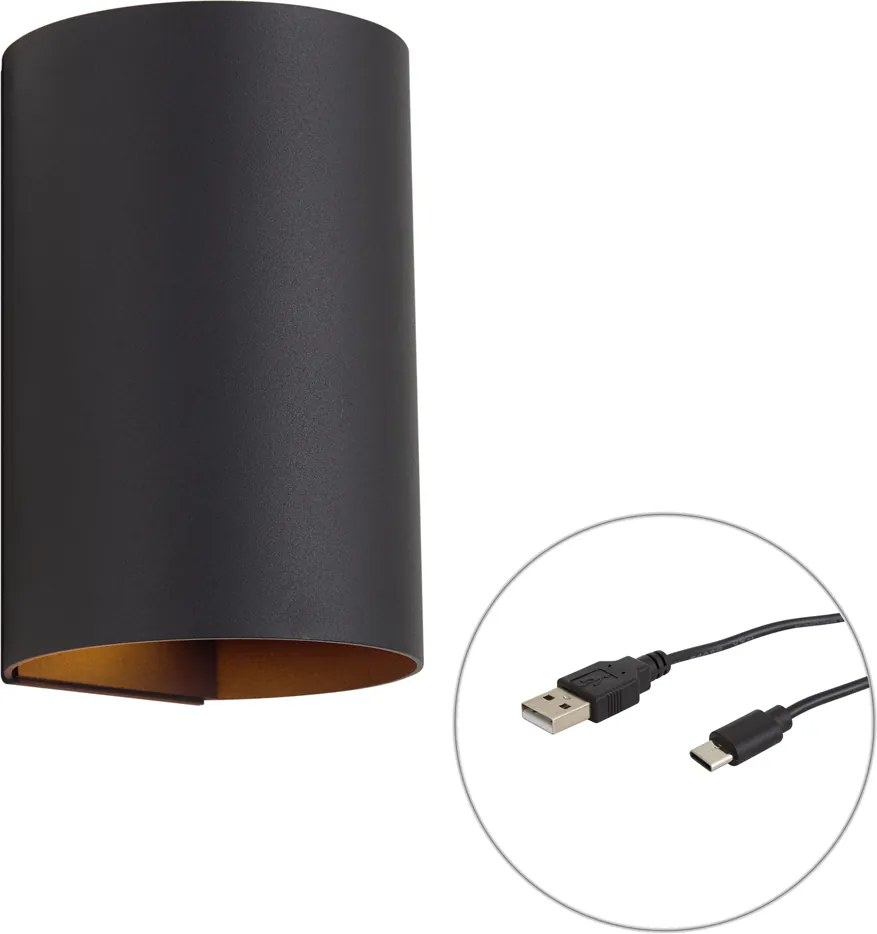 Nowoczesna lampa ścienna czarna z LED, 3-stopniowo ściemnialna i ładowalna - Sabbir