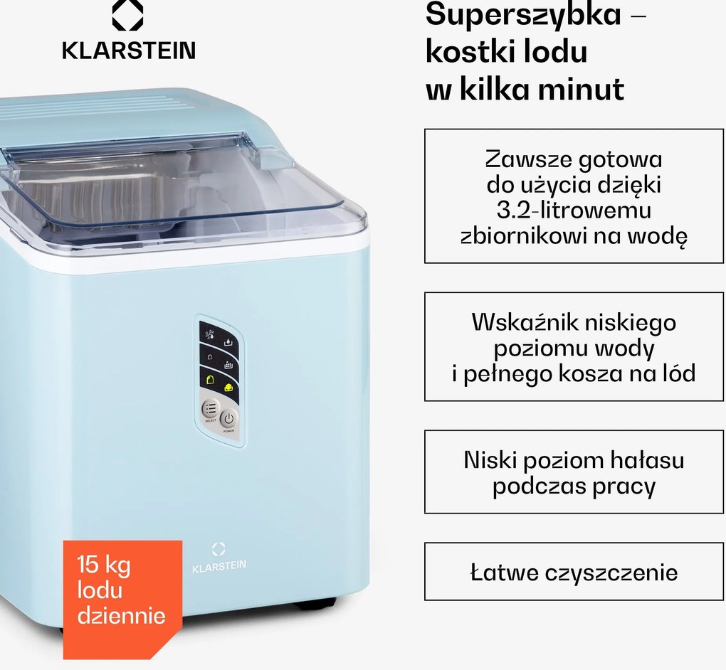 Klarstein Albaron 12kg/24h 1,5L Kostkarka do Lodu Niebieski Pastelowy