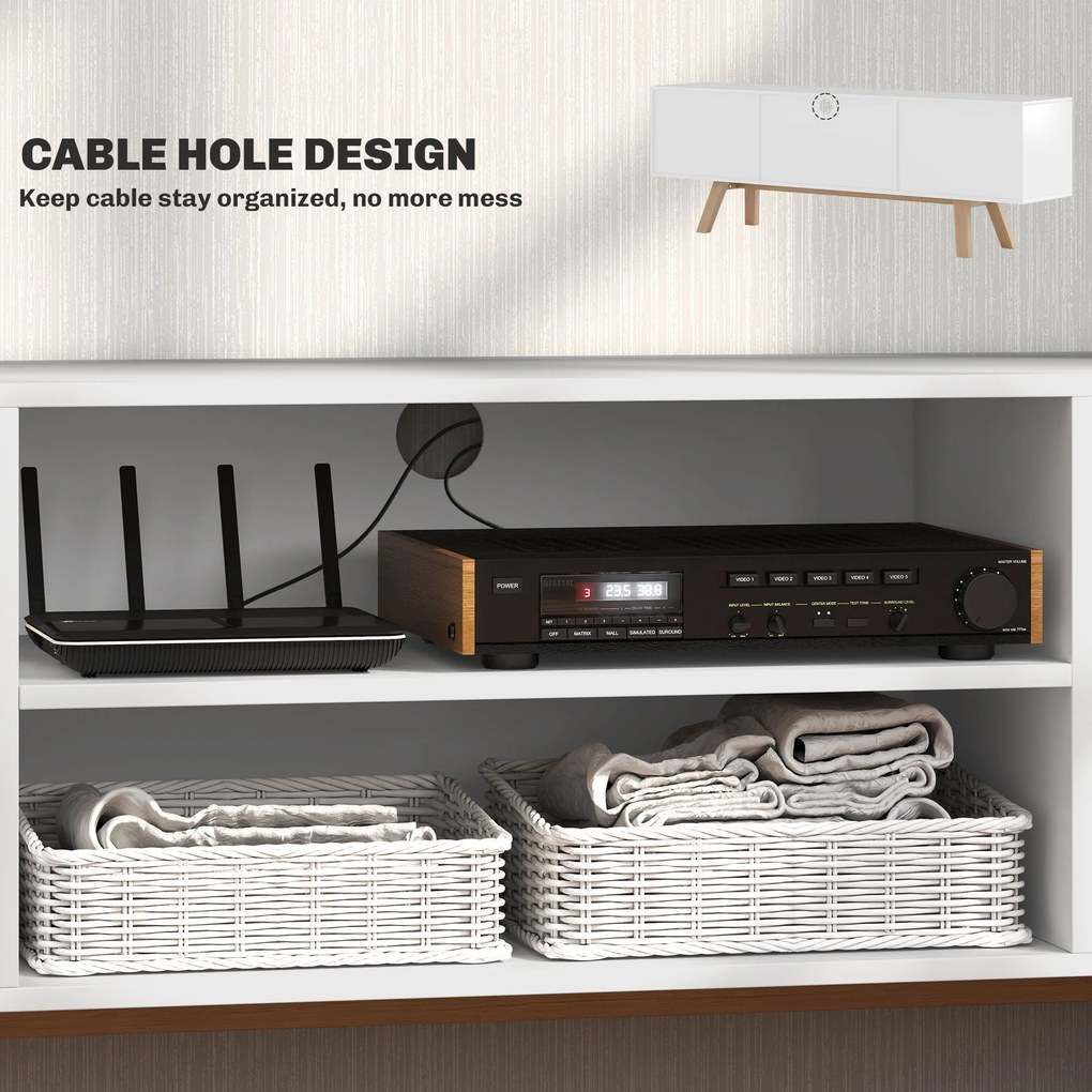 HOMCOM Komoda TV z Szufladami i Otwartymi Półkami, MDF, 150 x 39 x 50 cm, Biały