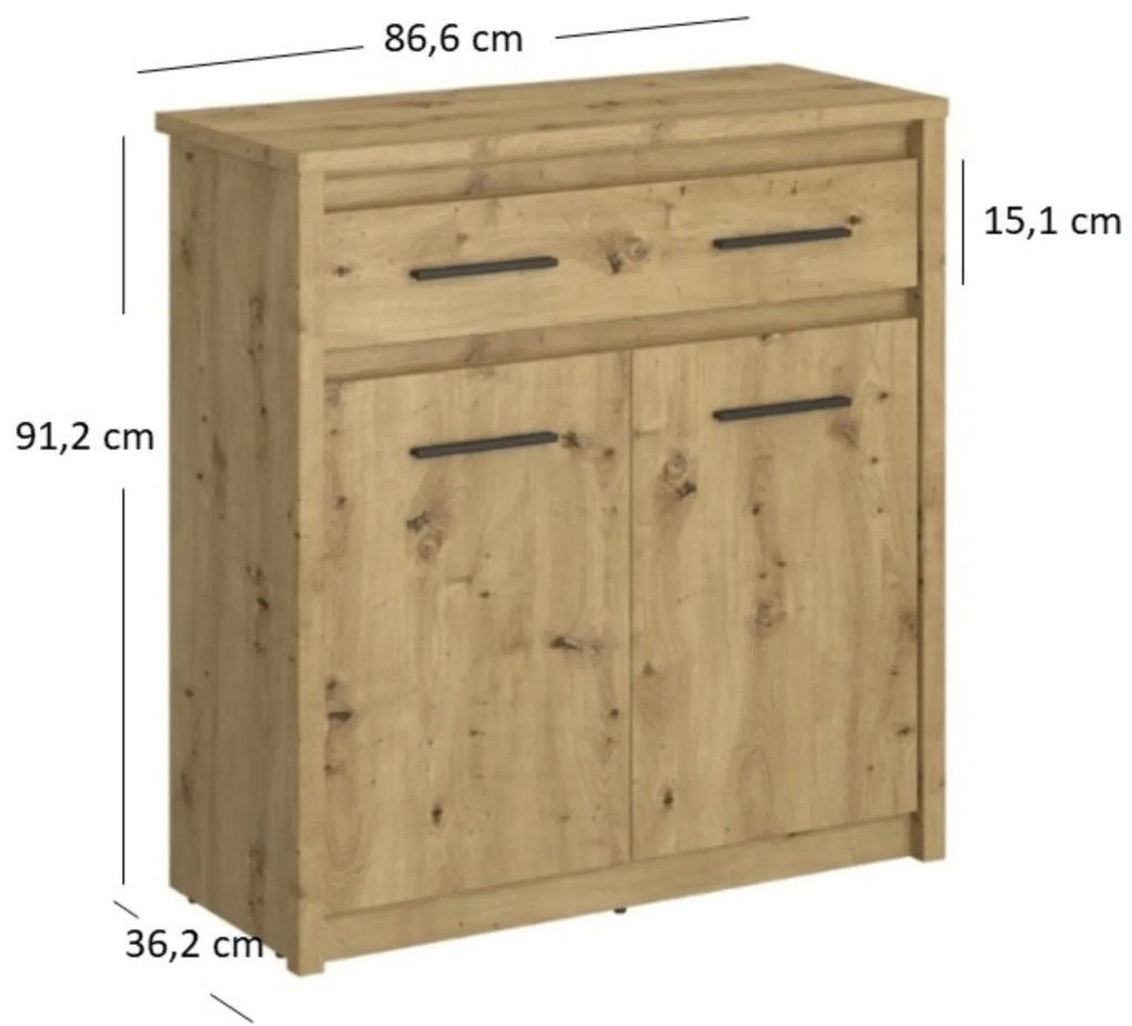 Komoda Dwudrzwiowa z Szufladą Drewniana do Sypialni OPIA 87 cm Dąb Artisan Klasyczna
