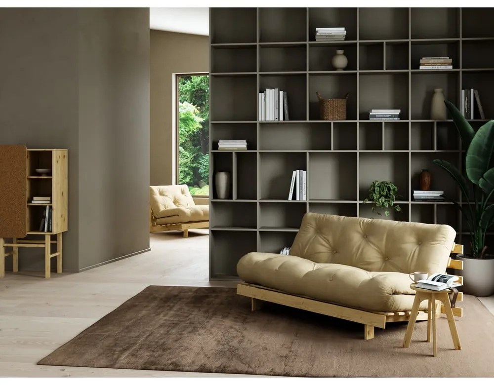 Beżowa lniana rozkładana sofa 160 cm Roots – Karup Design