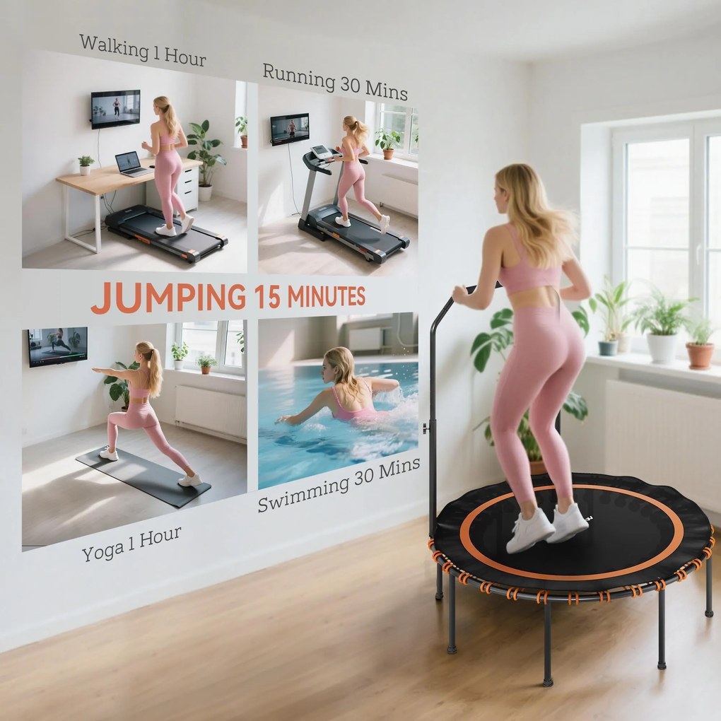 SPORTNOW Trampolina fitness z regulowanym uchwytem, Trampolina sportowa do użytku wewnątrz i na zewnątrz, Stal, Tworzywo sztuczne, Pomarańczowy