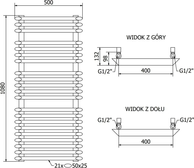 Mexen Akan grzejnik łazienkowy 1080 x 500 mm, 784 W, biały - W121-1080-500-00-20
