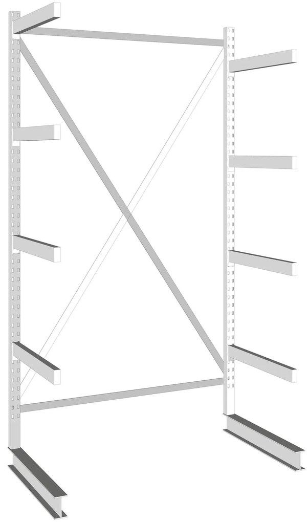 META Regał wspornikowy, jednostronny, 250 kg, 2500 x 1330 x 1030 mm, podstawowy