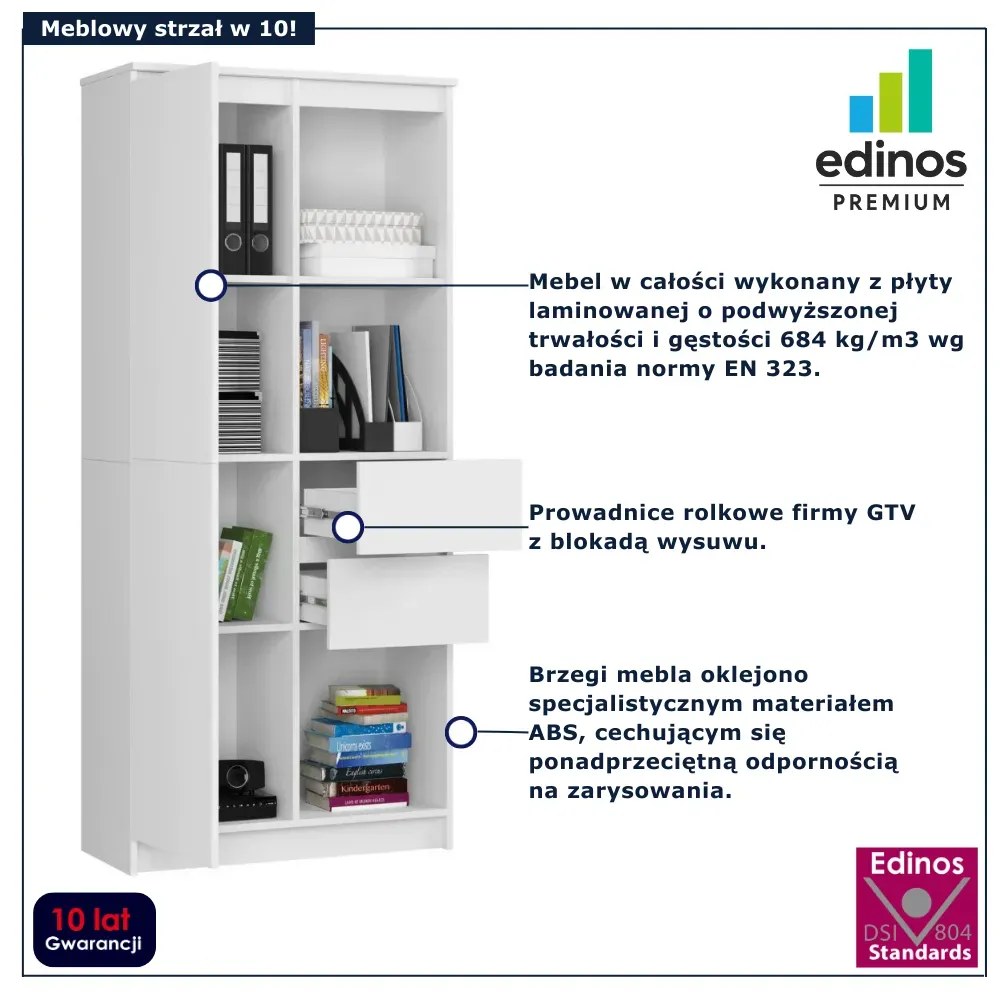 Biały regał na książki z szufladami H6-S83