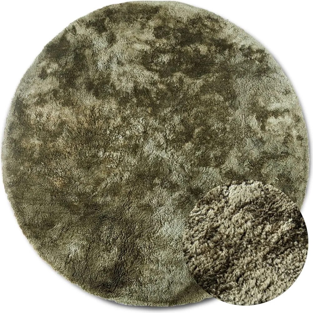 Dywan Cosy Shaggy Zielony Elle Decoration Koło – miękki, wysoki włos 200 cm x 200 cm Certyfikat Oeko-Tex