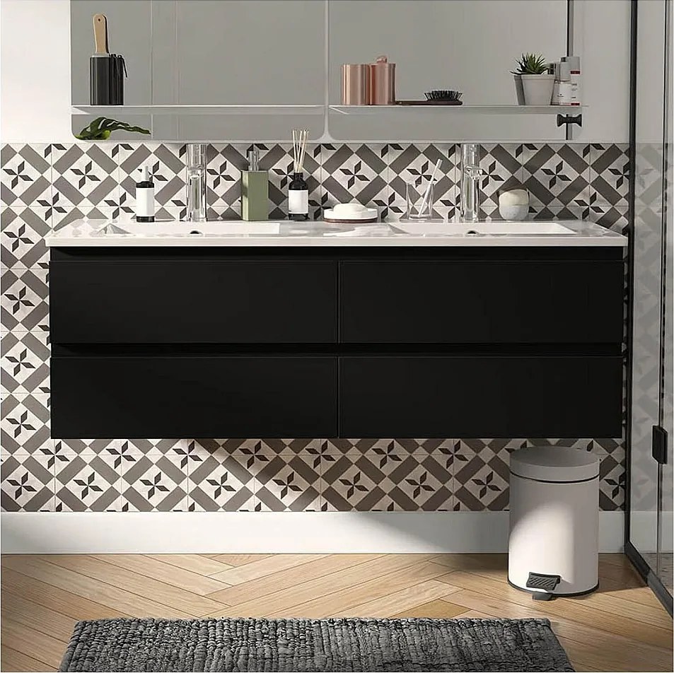 Podwójna szafka pod umywalkę 120 cm z ceramicznym blatem i bateriami SORRENTO