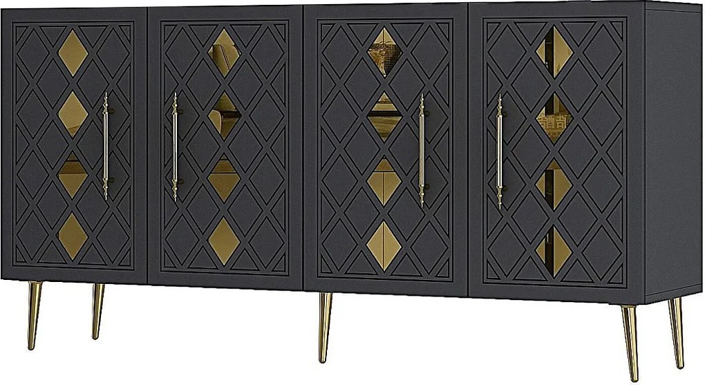 Komoda – 150 cm – Antracyt/Złoto – Płyta wiórowa pokryta melaminą