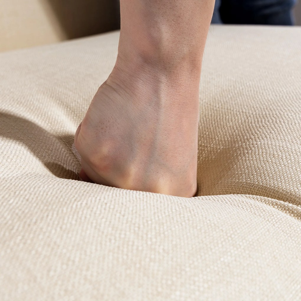 HOMCOM Sofa 2-osobowa, pikowane oparcie, nogi drewniane, grube wypełnienie, efekt lnu, do małych pomieszczeń, beżowy