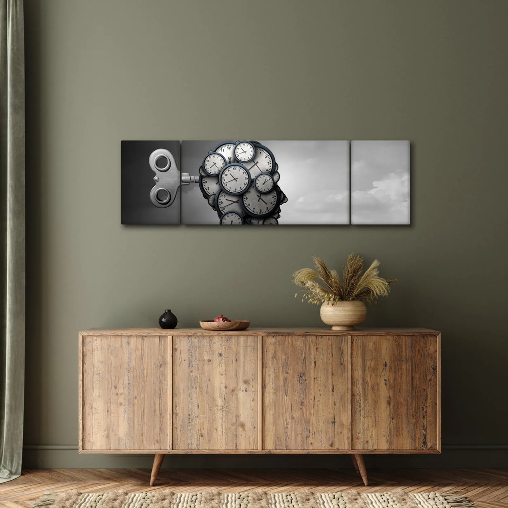 Artystyczny obraz głowy z zegarem (170x50 cm)