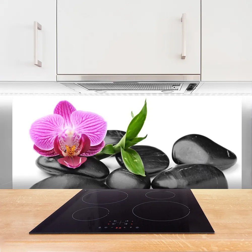 Szkło do Kuchni na Ścianę Wyciszenie Zen: Kwiat i Kamień