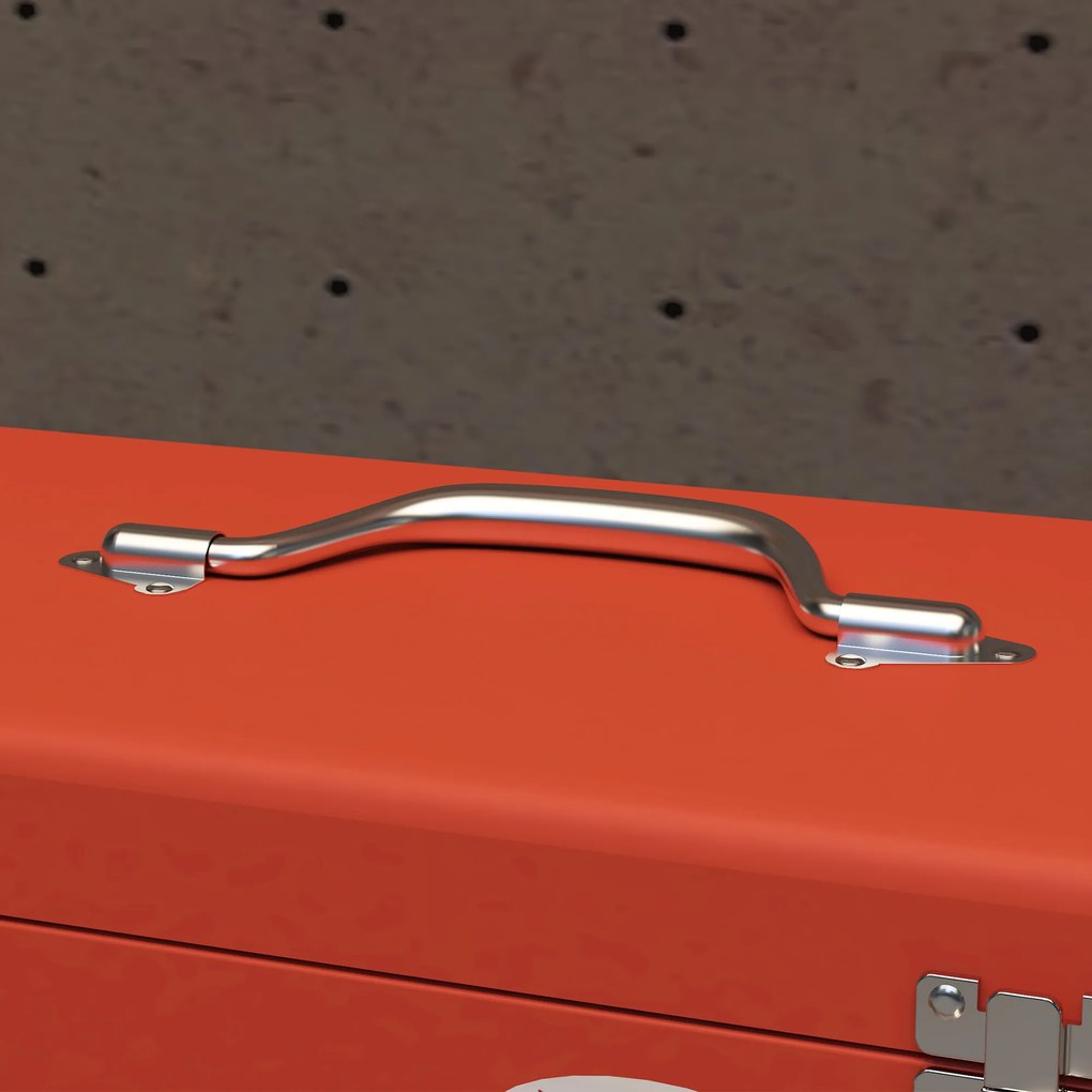 DURHAND Skrzynka narzędziowa z 3 szufladami, 1 komorą, solidne stalowe zamki, 45 x 24 x 27 cm, Czerwona