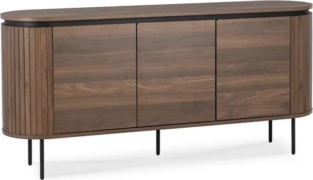 Komoda do Salonu BECK 160 cm Orzech Trzydrzwiowa Ryflowana Japandi