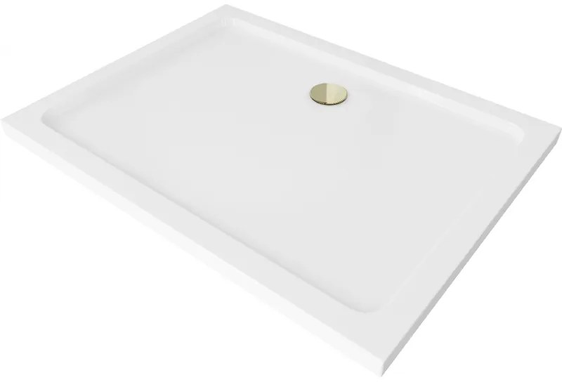 Mexen Flat brodzik prostokątny slim 130 x 100 cm, biały, syfon złoty - 40101013G