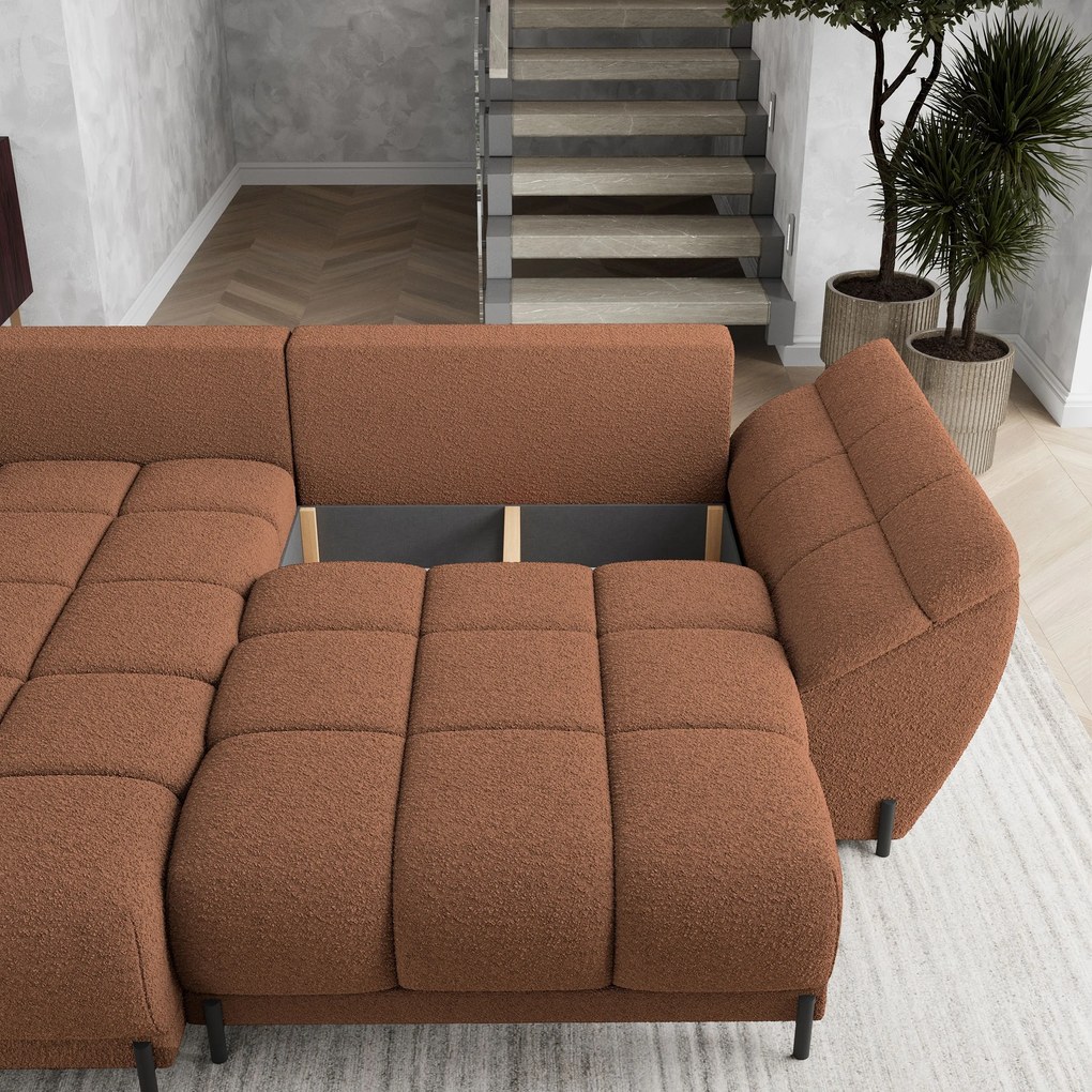Masseno Narożnik VESTANO  z funkcją spania i pojemnikiem na pościel Narozniki L, Rozkładana sofa - Miedziany, QUELLE 54