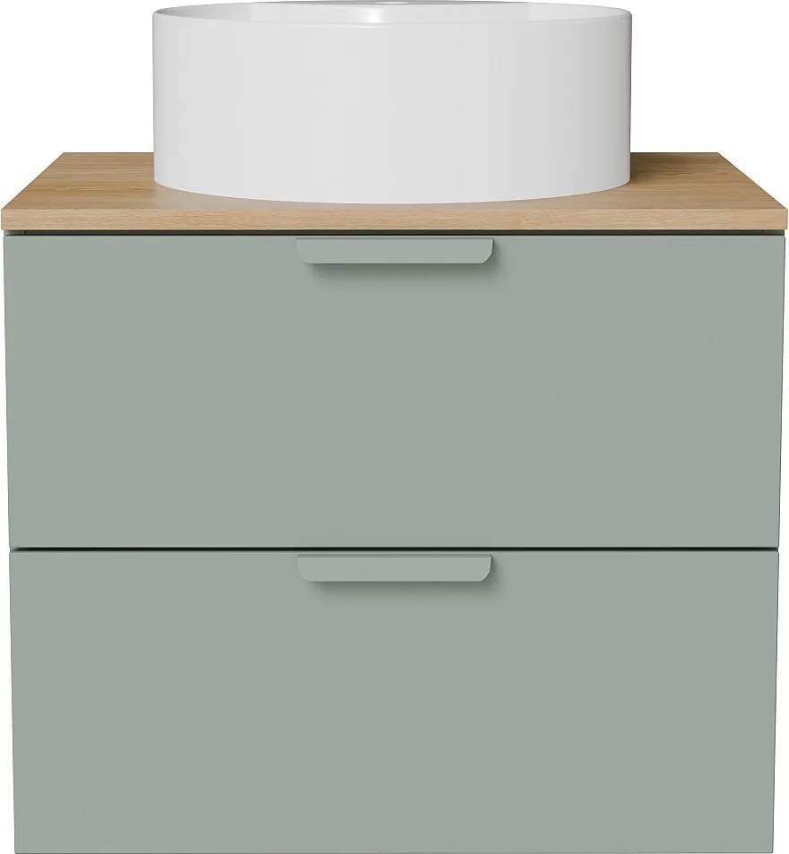 Wisząca szafka łazienkowa z okrągłą umywalką nablatową – Szałwiowa zieleń – S60 cm – AVORELI