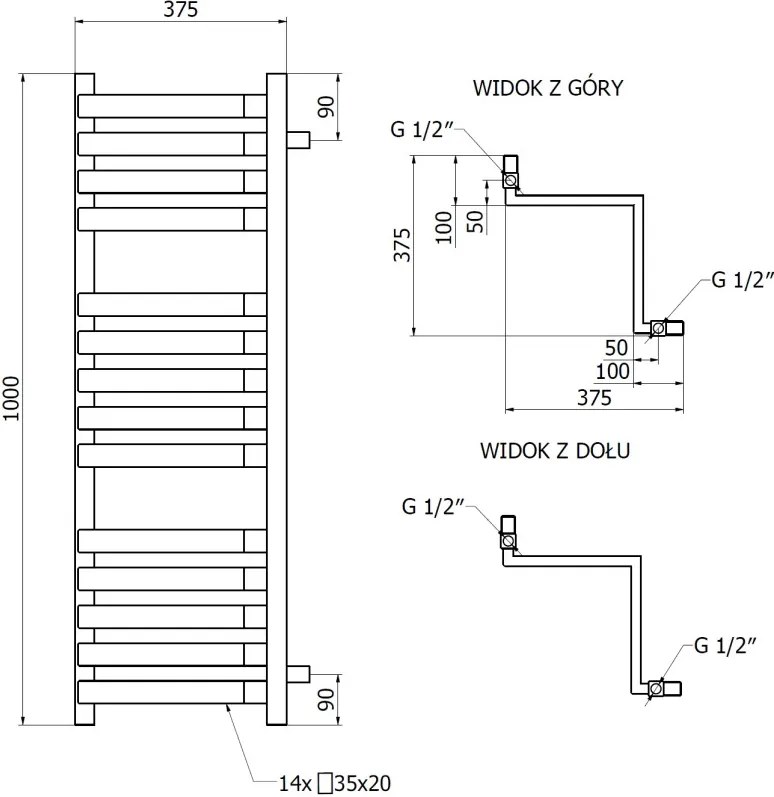 Mexen Loop grzejnik łazienkowy narożny 1000 x 375 mm, 572 W, biały - W129-1000-350-00-20