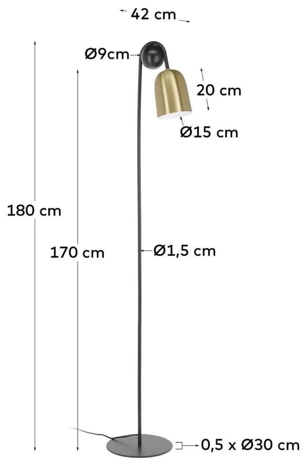 Czarna/w kolorze złota lampa stojąca z metalowym kloszem (wysokość 180 cm) Natsumi – Kave Home