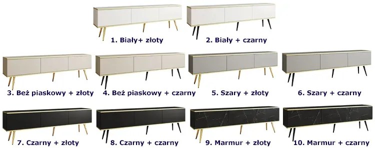 Długa szafka rtv w stylu glamour szary + czarny Savona 6X