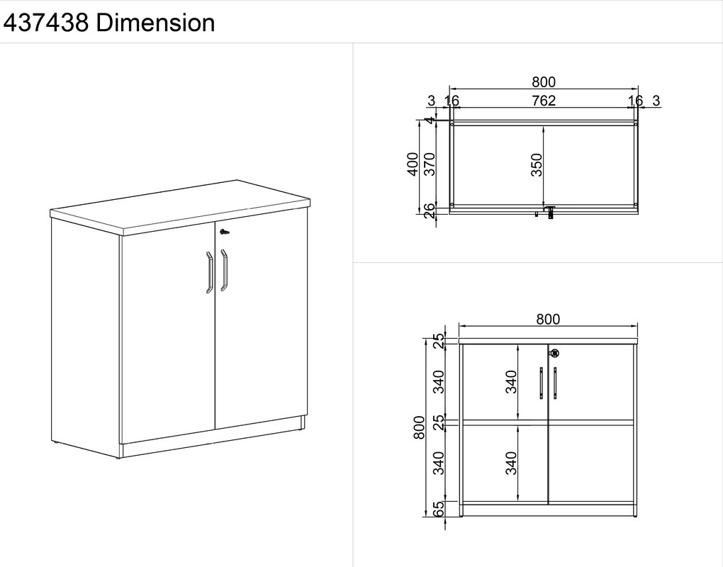 Szafka biurowa MIRELLI A+, 800 x 400 x 800 mm, biały