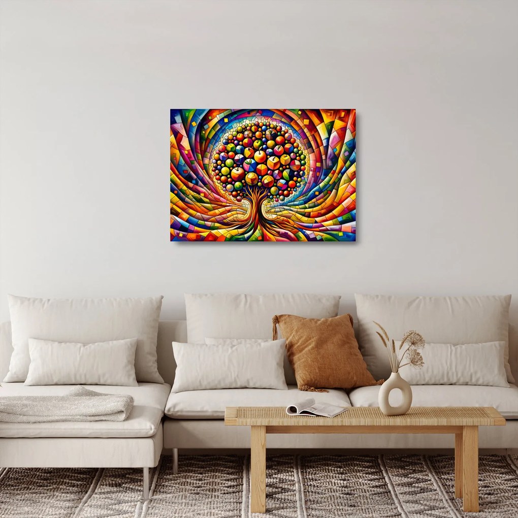 Obraz na szkle – Kolorowe drzewo z jabłkami (70x50 cm)