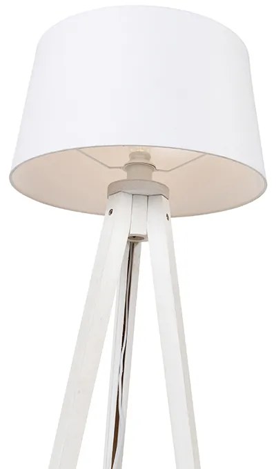 Nowoczesna lampa podłogowa trójnóg biała z abażurem lnianym białym 45 cm - Tripod Classic klasyczny/Antyczny Oswietlenie wewnetrzne