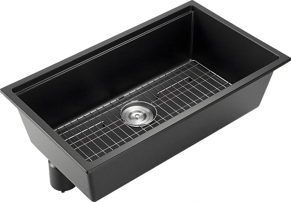 Nowoczesna Zlewozmywak Kuchenny SucceBuy z Granitu 83,8 cm, Zlewozmywak Podblatowy z Dużą Pojedynczą Komorą, Komora do Mycia z Wieloma Akcesoriami