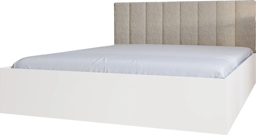 Białe łóżko z zagłówkiem boucle i materacem 120x200 N2-T64