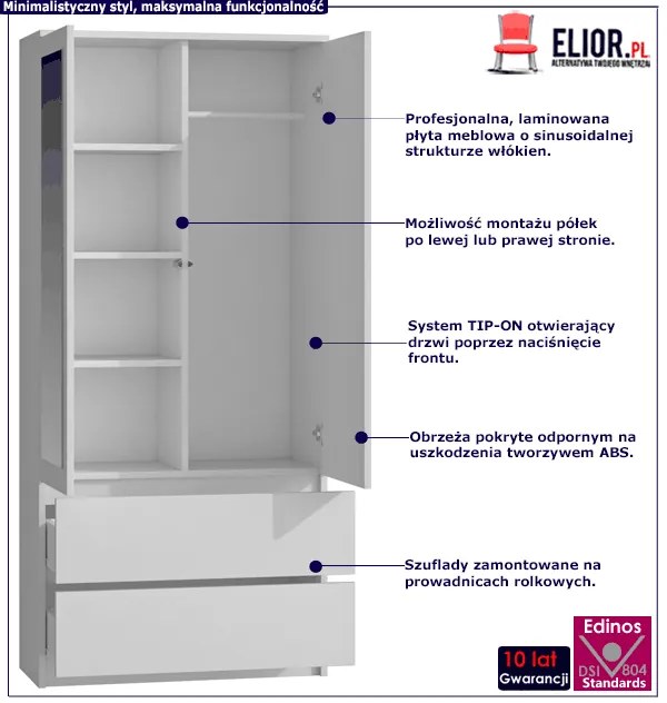 Biała minimalistyczna szafa z lustrem - Bafix