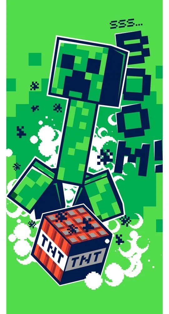 Zielony bawełniany ręcznik dziecięcy 70x140 cm Minecraft Boom – Jerry Fabrics