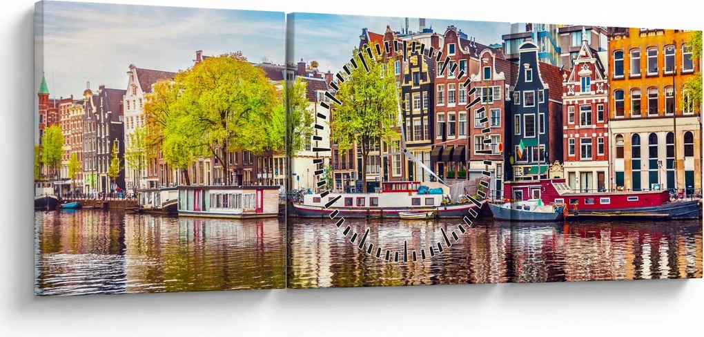 Obraz - Tańczące domy, Amsterdam (z zegarem) (90x30 cm)