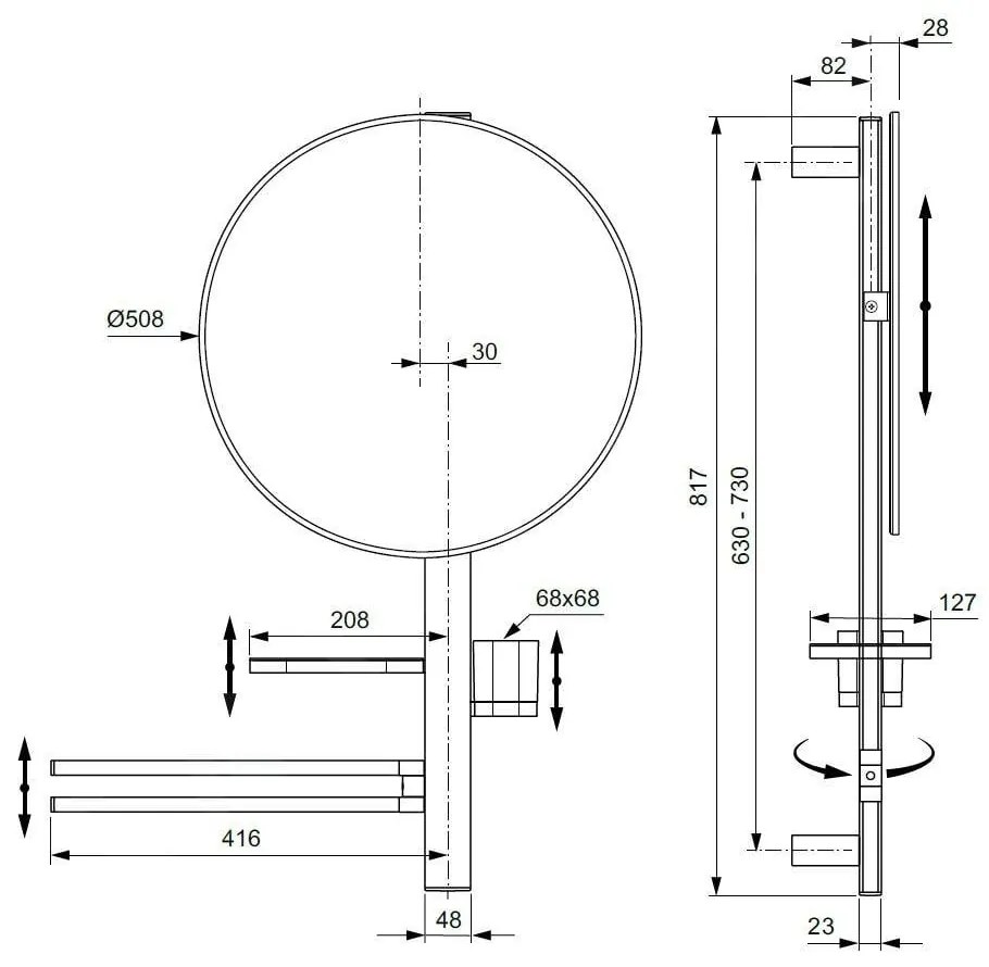 Lustro z półką/z wieszakiem ścienne ø 51 cm ALU+ – Ideal Standard