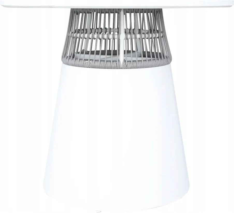 Stół ogrodowy aluminiowy okrągły 90 cm ze stylowym plecionym oplotem biały