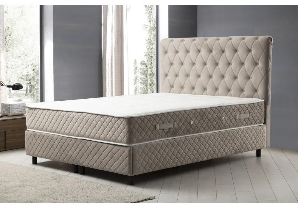 Beżowe łóżko boxspring ze schowkiem 140x200 cm Sonata – Kalune Design