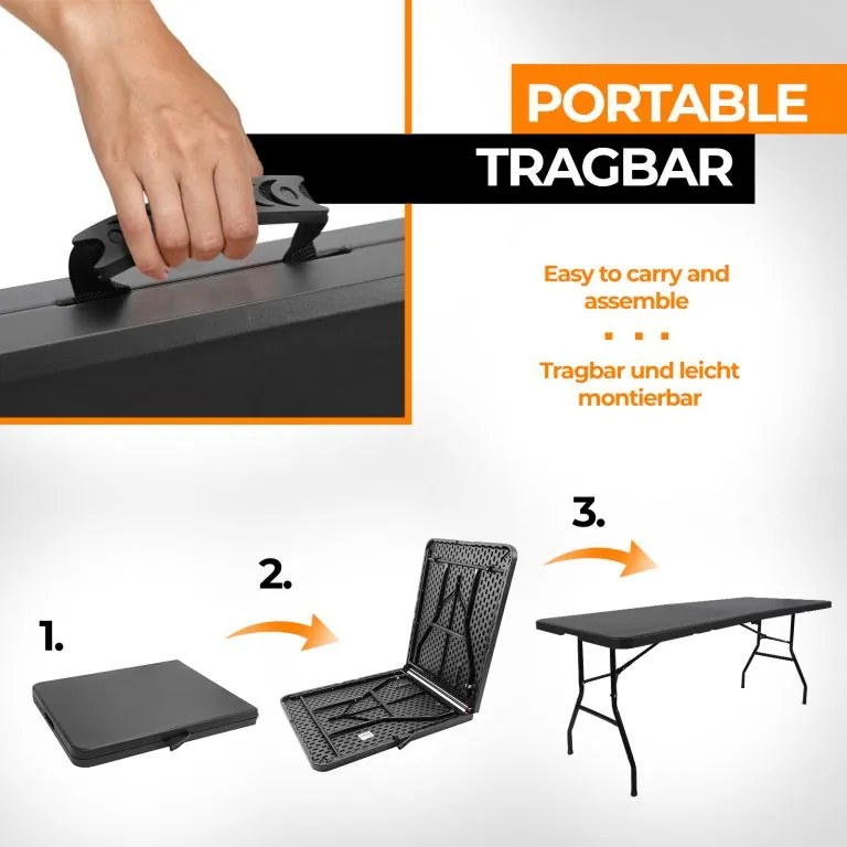 Jago Stół składany 183 cm dla 8 osób - czarny