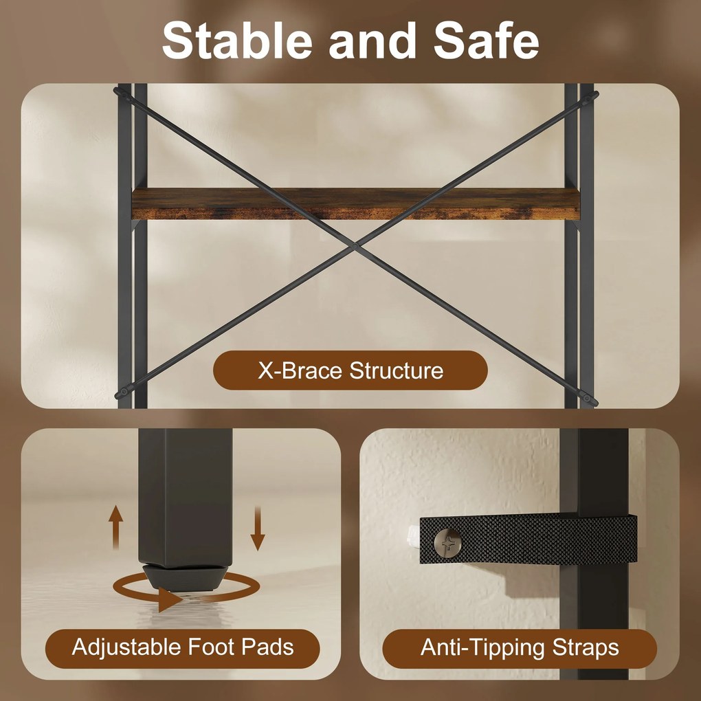 HOMCOM Regał na książki, 5 poziomów, metal, powierzchnia melaminowa, brązowy