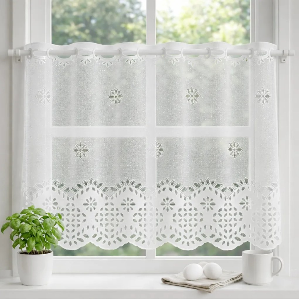 Zazdrostka żakardowa ażurowa ozdobne kwiaty - wys. 70 cm