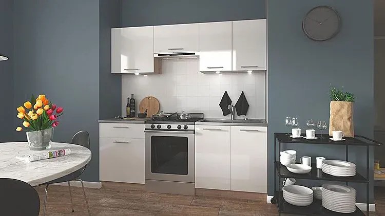 Zestaw kuchennych mebli - biały połysk + dąb sonoma R7-B60