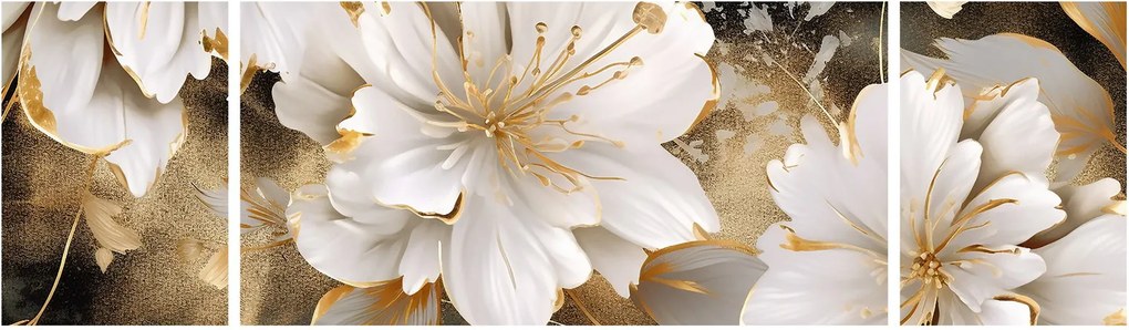 Obraz - Kwiaty w kolorze złotym (170x50 cm)
