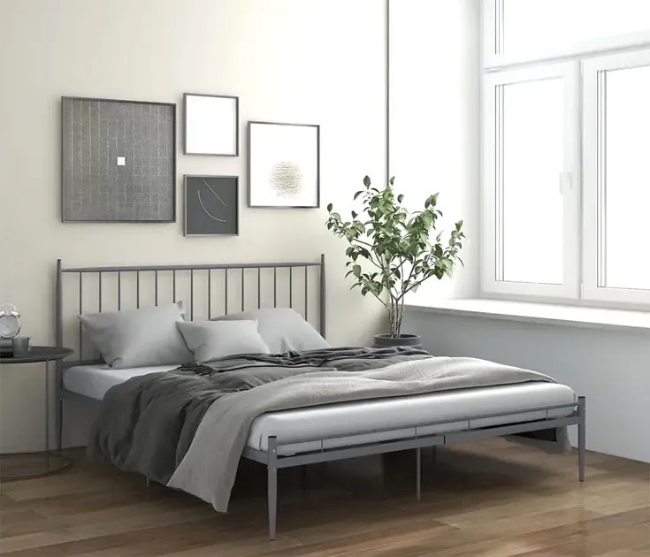 Szare metalowe łóżko małżeńskie 200x200 cm - Bumlo