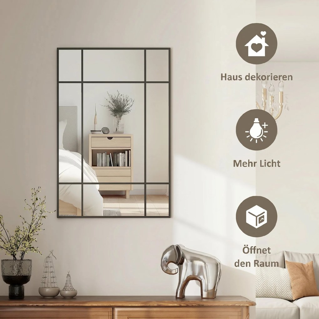 HOMCOM Lustro ścienne, dekoracyjne lustro z metalową ramą, czarne paski, szkło wielowarstwowe, 90B x 2T x 60H cm | Aosom PL