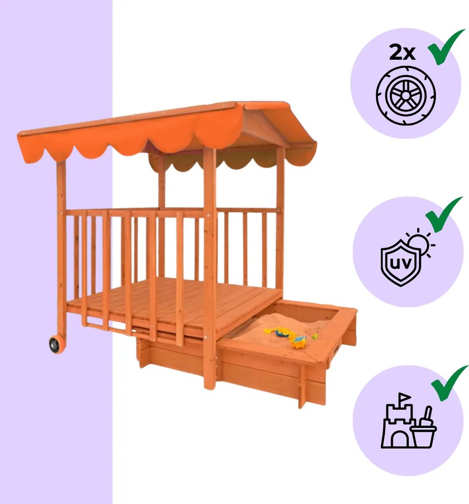 Piaskownica z werandą HAPPY, 130x130x143cm, brązowa/pomarańczowa Jurhan