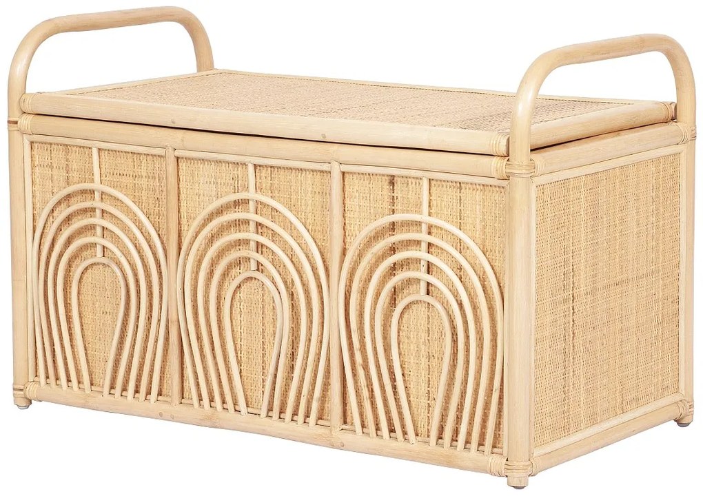 Skrzynia do przechowywania z plecionego rattanu – dł. 91 × szer. 48 × wys. 58 cm – naturalna – LUMORA