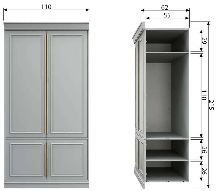 Jasnoszara szafa z litego drewna sosnowego 110x215 cm Organize – BePureHome