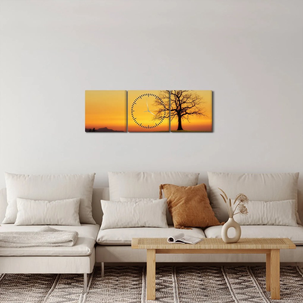 Obraz drzewa na polu (z zegarem) (90x30 cm)