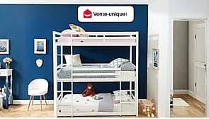 Potrójne łóżko piętrowe - 3 x 90 x 200 cm - Sosna - Białe - VAGAR