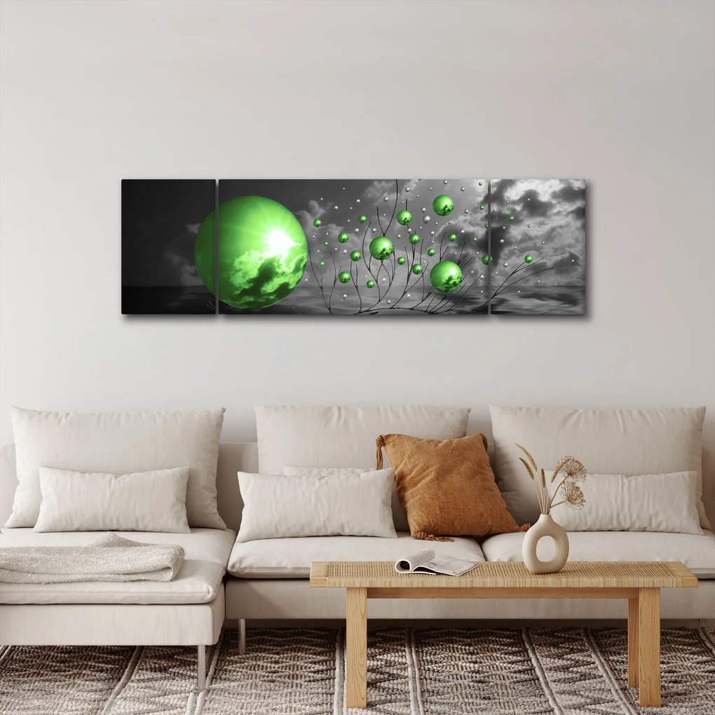 Obraz zielonych abstrakcyjnych kul (170x50 cm)
