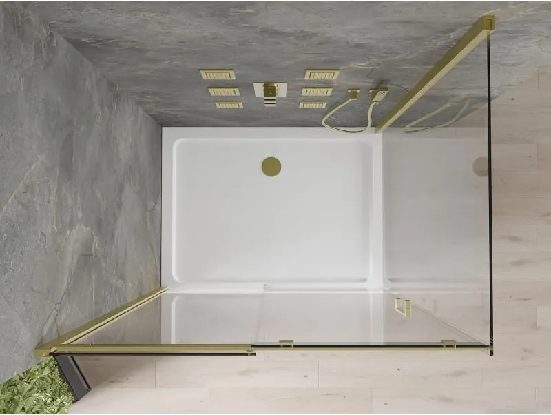 Mexen Omega kabina prysznicowa rozsuwana 120 x 90 cm, transparent, złota + brodzik Flat - 825-120-090-50-00-4010
